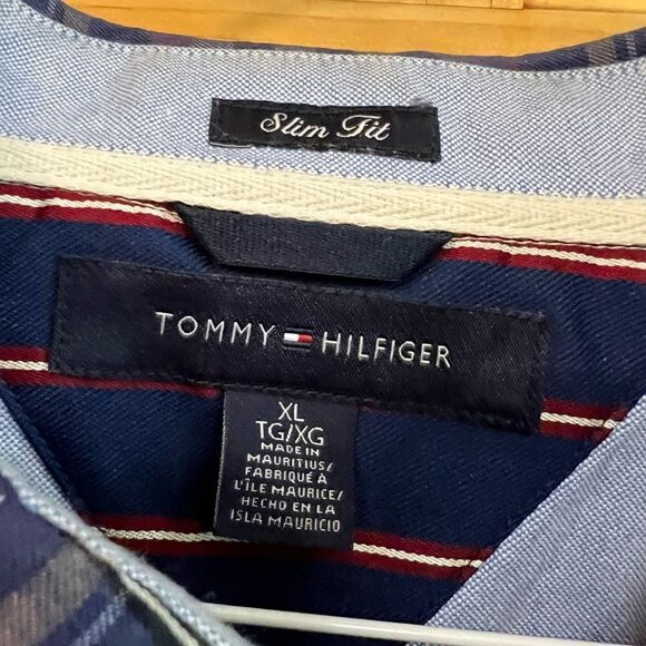 Tommy Hilfiger red multicolor plaid button down shirt size xl slim fit - Picture 3 of 5